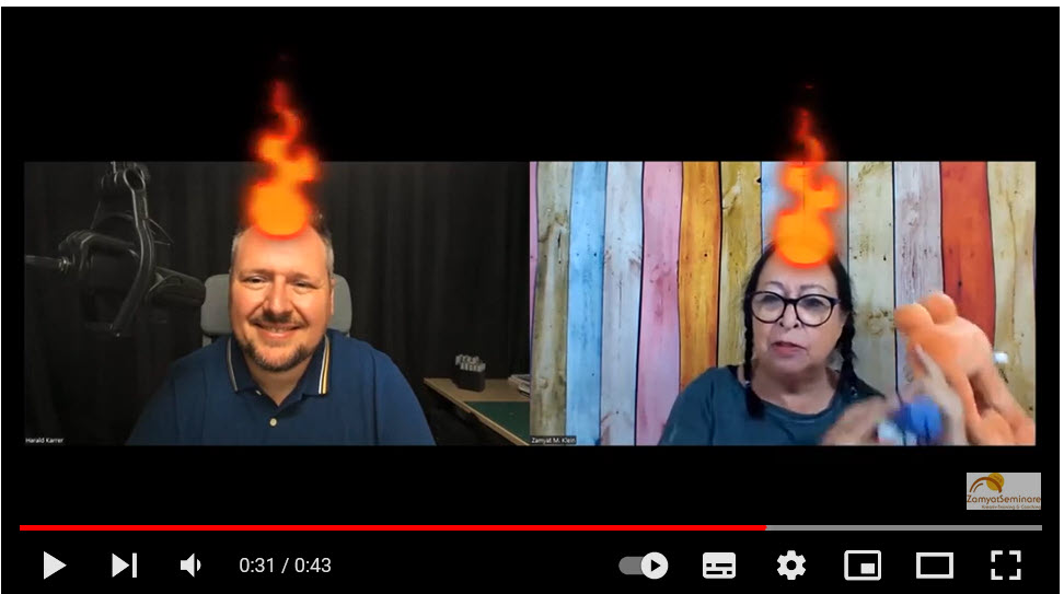 Harald und Zamyat haben eine zündende Idee, Feuer steigt aus dem Kopf auf