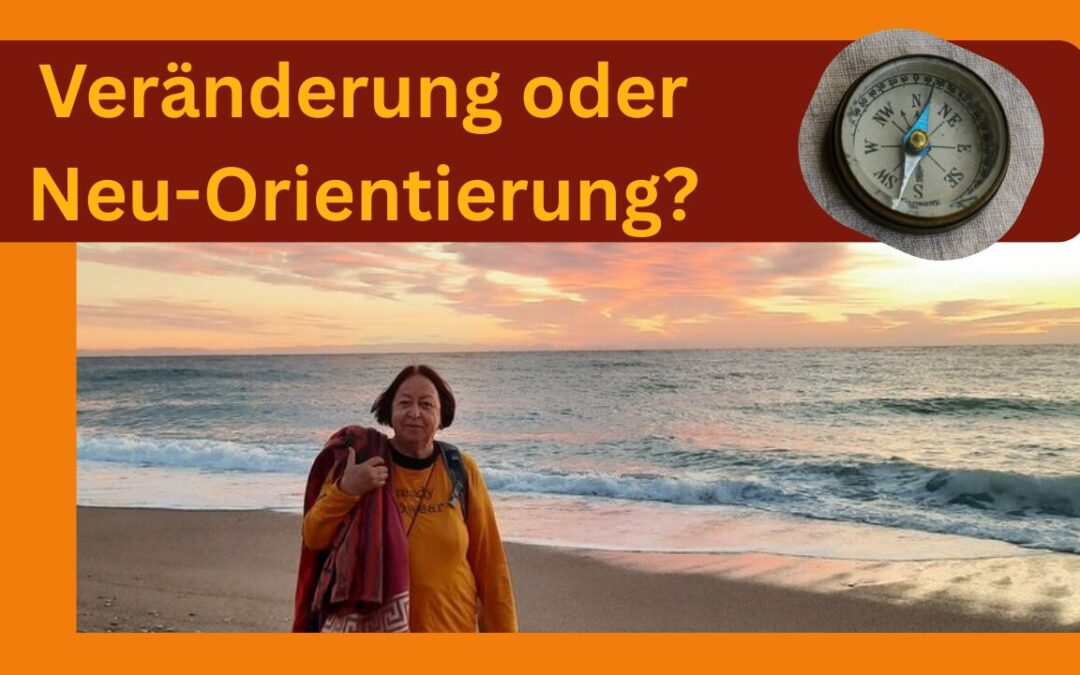 Veränderung oder Neu-Orientierung. Foto von Zamyat vor dem Meer und ein Kompass in der Titelzeile