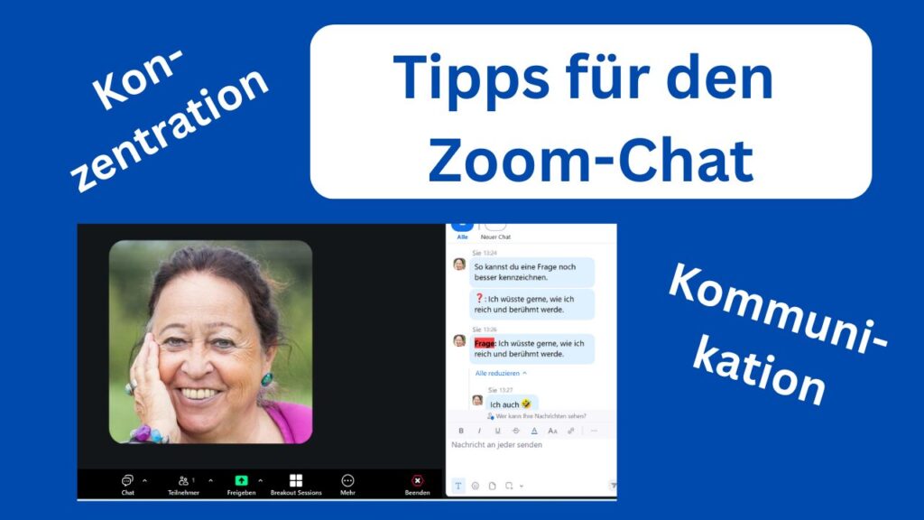 Tipps für den Zoom-Chat, Kommunikation, Konzentration. Foto von Zamyat und dem Chat.