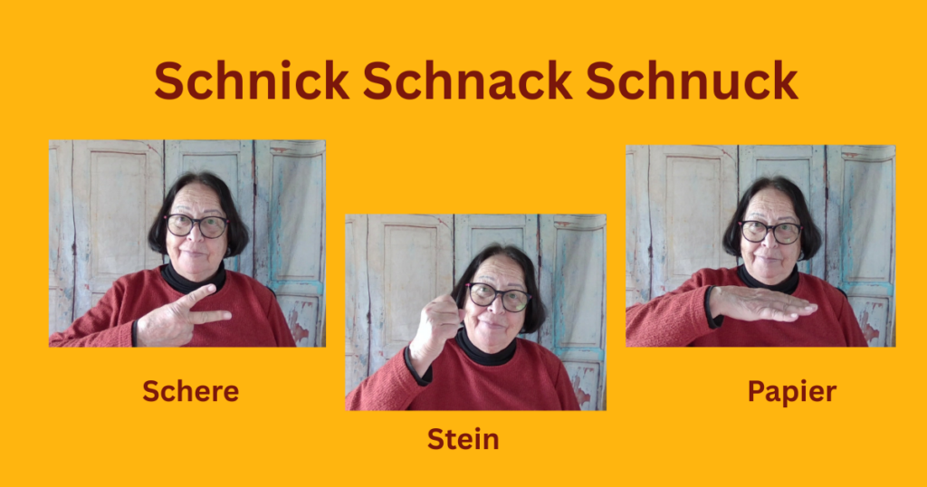 3 Fotos von Zamyat, auf denen sie die Gestern von Schnick,. Schnack, Schnuck zeigt.