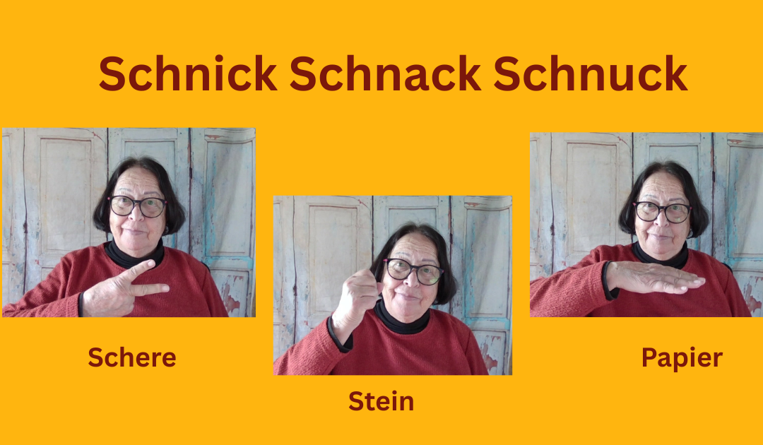 3 Fotos von Zamyat, auf denen sie die Gestern von Schnick,. Schnack, Schnuck zeigt.